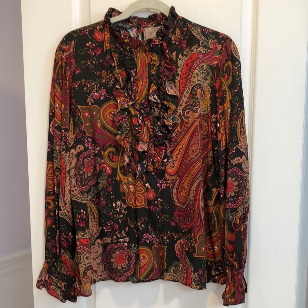 Zara Paisley Ruffle Blouse.